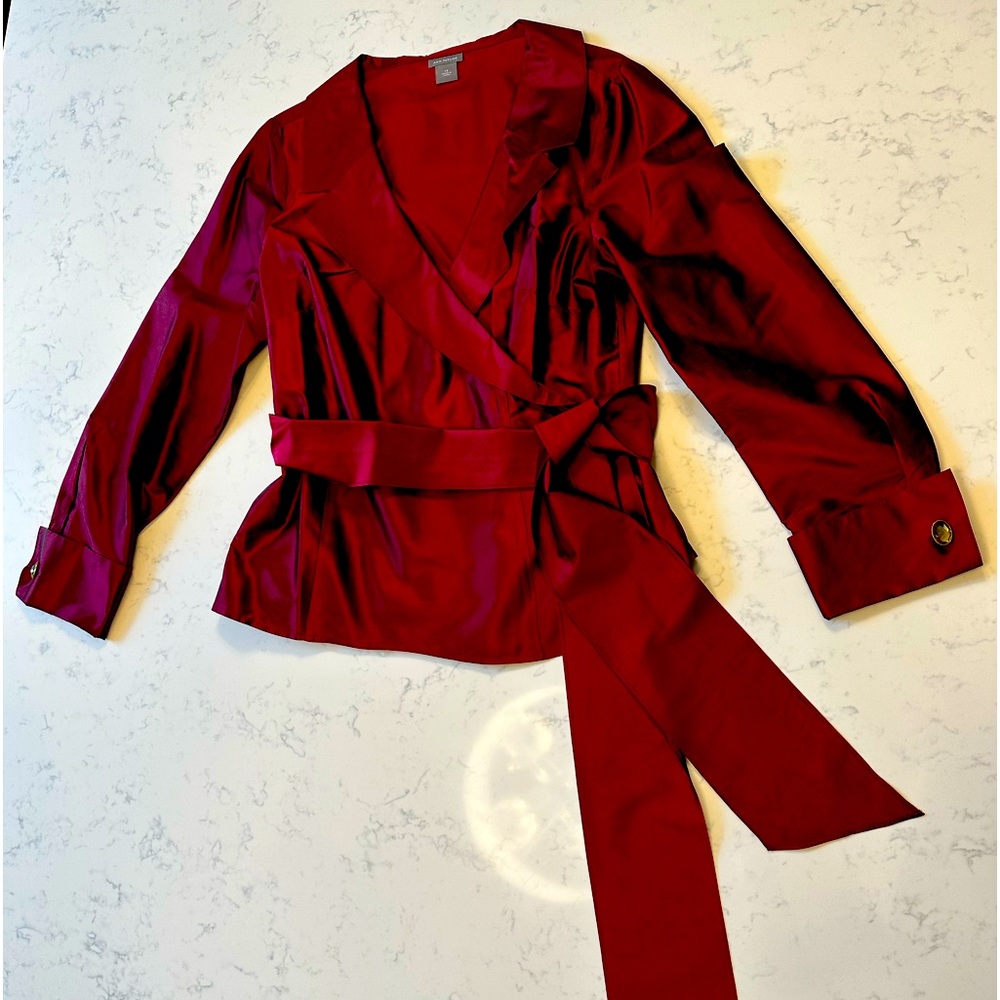 Ann Taylor cranberry wrap shirt